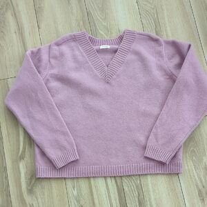 Cropped Pink V-Neck Sweater 100% Wool